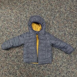 Reversible brown/blue North Face teddy bear puffer winter jacket